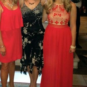 Anthro Long red dress with illusion top